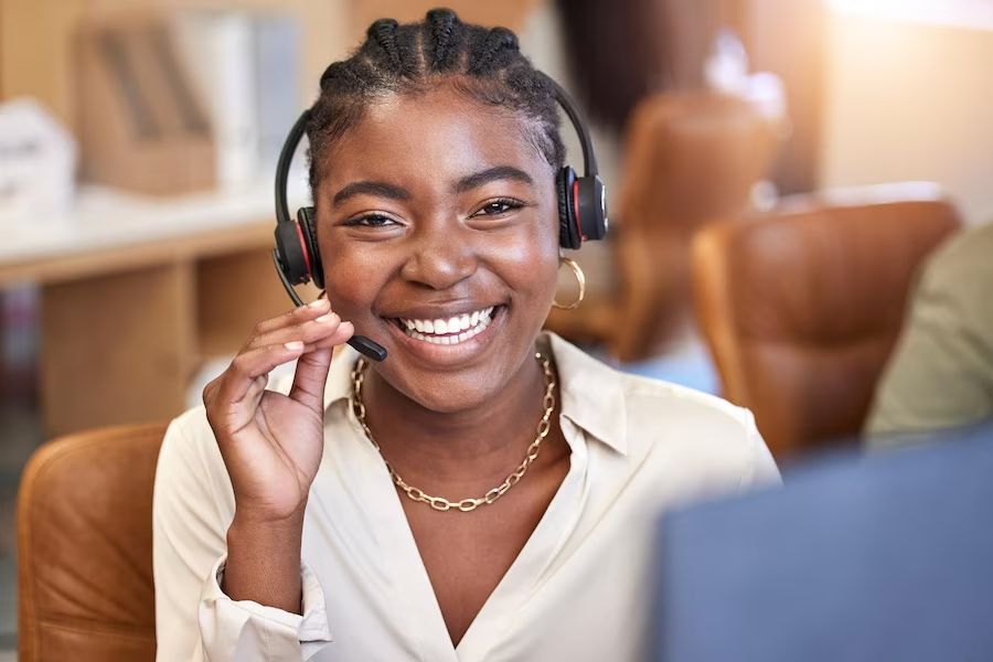 Call centre agent confirming customer orders